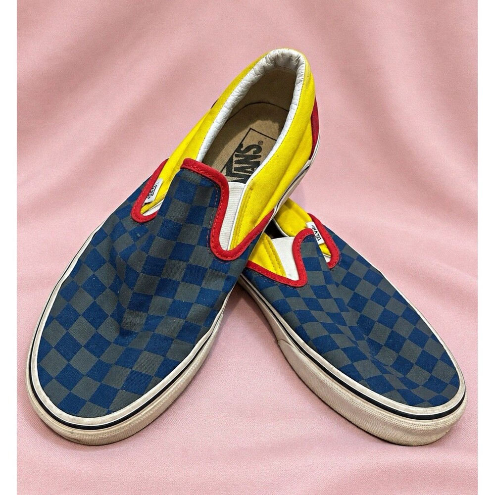 VANS Off The Wall Slip-On Canvas Check Shoes Unisex Blue/Red/Yellow 8